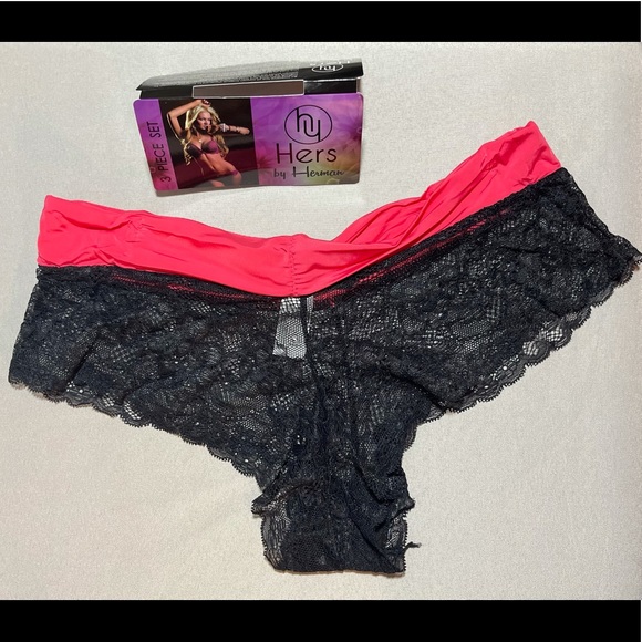 3 Piece Black & Coral Bra & Panties Lingerie Set - Picture 10 of 10